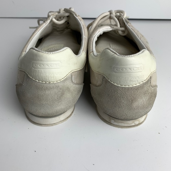 Coach Katelyn Signature Logo Sneakers Shoes Womens 8.5M Ivory White Laced Flats - Picture 3 of 8
